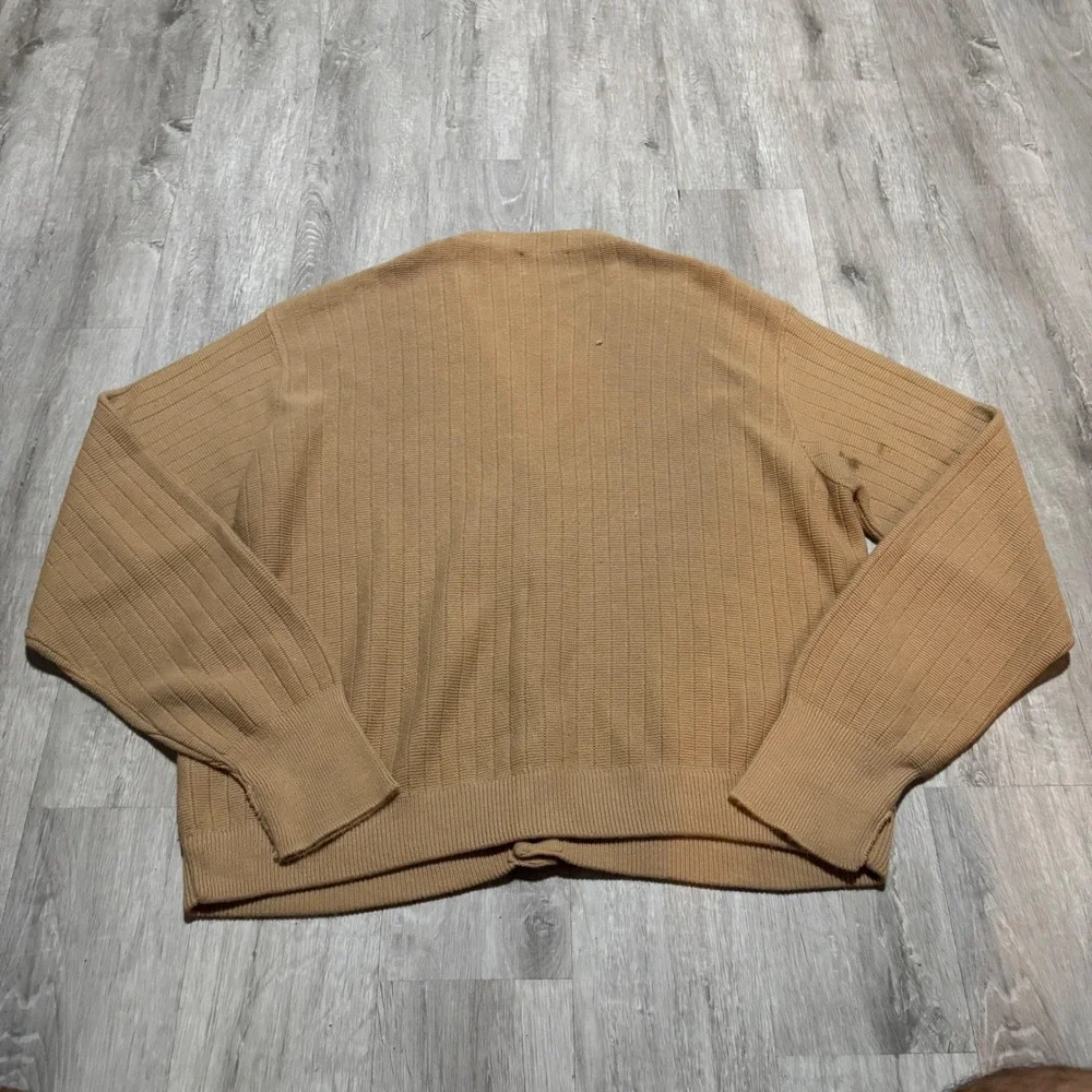 Vintage Big Jeff Lord Jeff Tan Ribbed Cardigan Sweater Mens 2XL Made USA Orlon